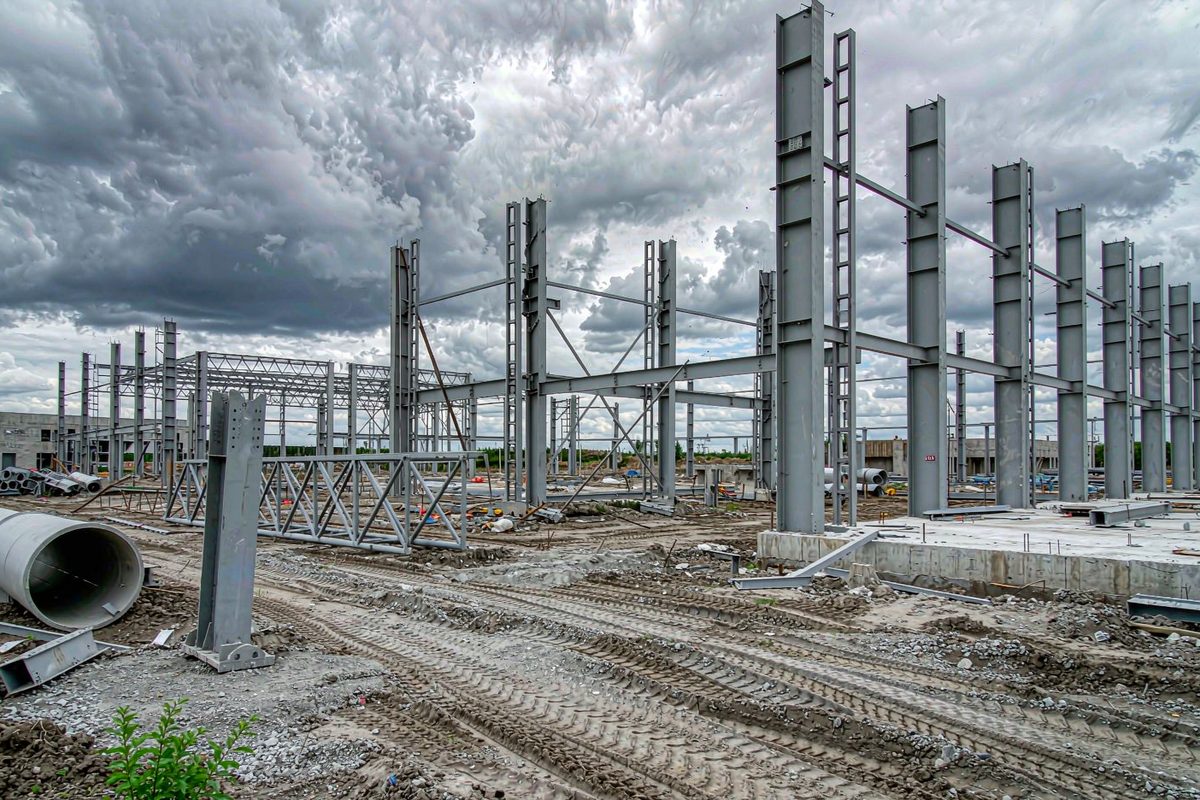 Steel structure construction site